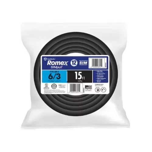 Southwire 15 Feet 63 Romex SIMpull Stranded Indoor CU NM B Wire with Ground Sold By the Roll 3