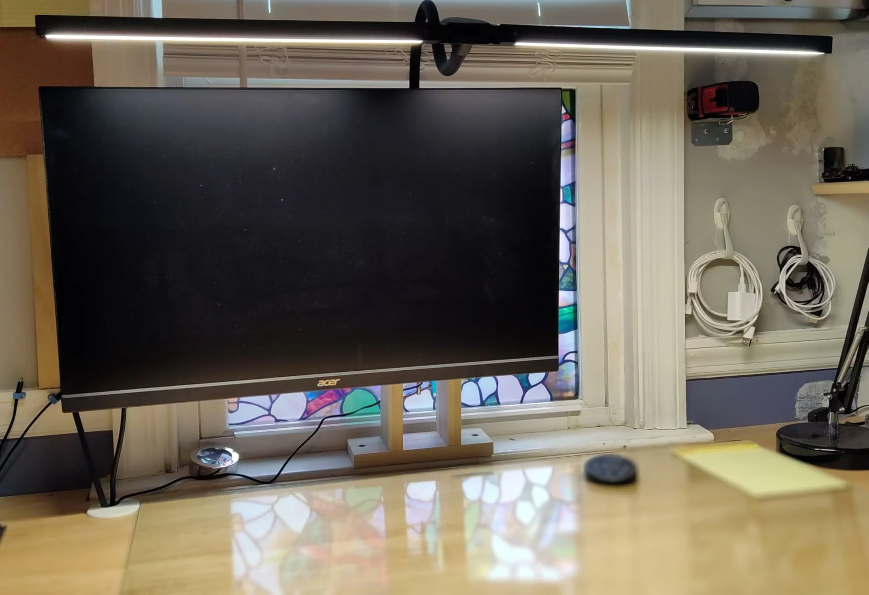 Click to view full screen Pzloz LED Desk Lamp for Office and Home - Eye-Caring Architect Clamp Lamp with Gooseneck, 24W Dual Screen Monitor Smart Light, 5-Color Adjustable Table Lamp for Study, Drafting, and Work photo review