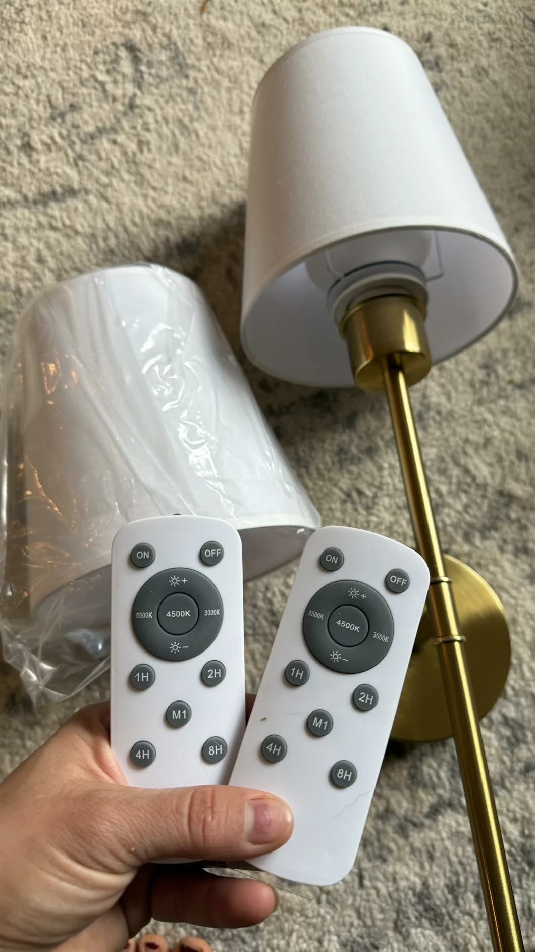 Click to view full screen NIORSUN Set of 2 Gold Battery-Powered Wall Sconces, Rechargeable 5200mAh Dimmable Lights with Remote Control, 10 Color Options for Bedroom, Living Room, and Hallway Decor photo review