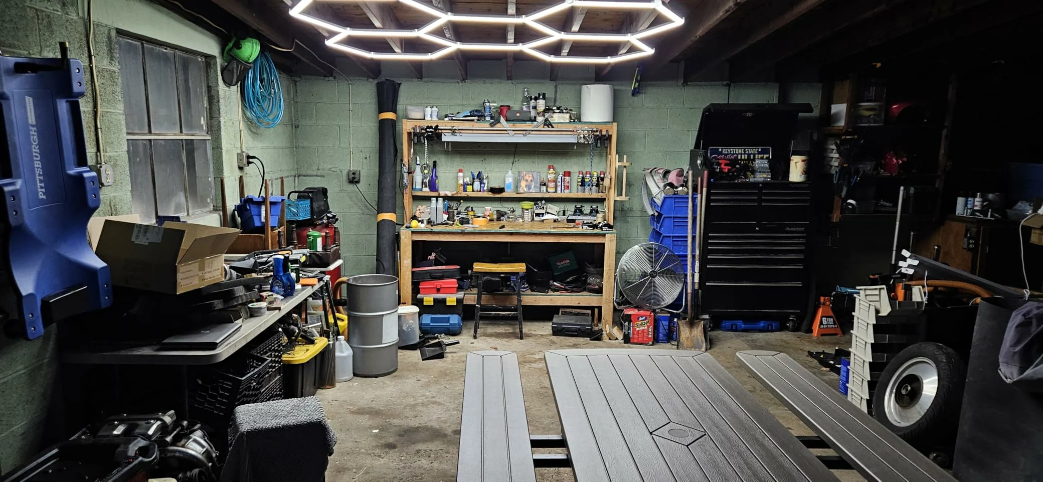 Click to view full screen LZHOME 25-Pack Hexagon LED Garage Lights - Oversized, Ultra-Bright 26,400LM Ceiling Lighting for Car Detailing, Workshops, Warehouses, Gyms, Basements, and Car Wash Areas photo review