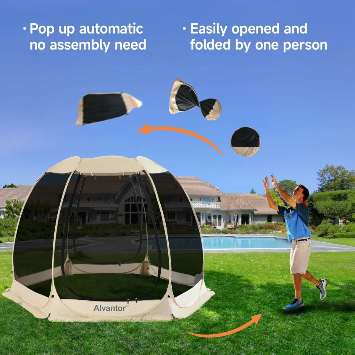 Alvantor Screen House Gazebo Pop Up Outdoor Canopy Tent with Mesh Sides UV Resistant Sun Shelter for Garden Patio and Backyard Available for 6 10 or 15 People 3
