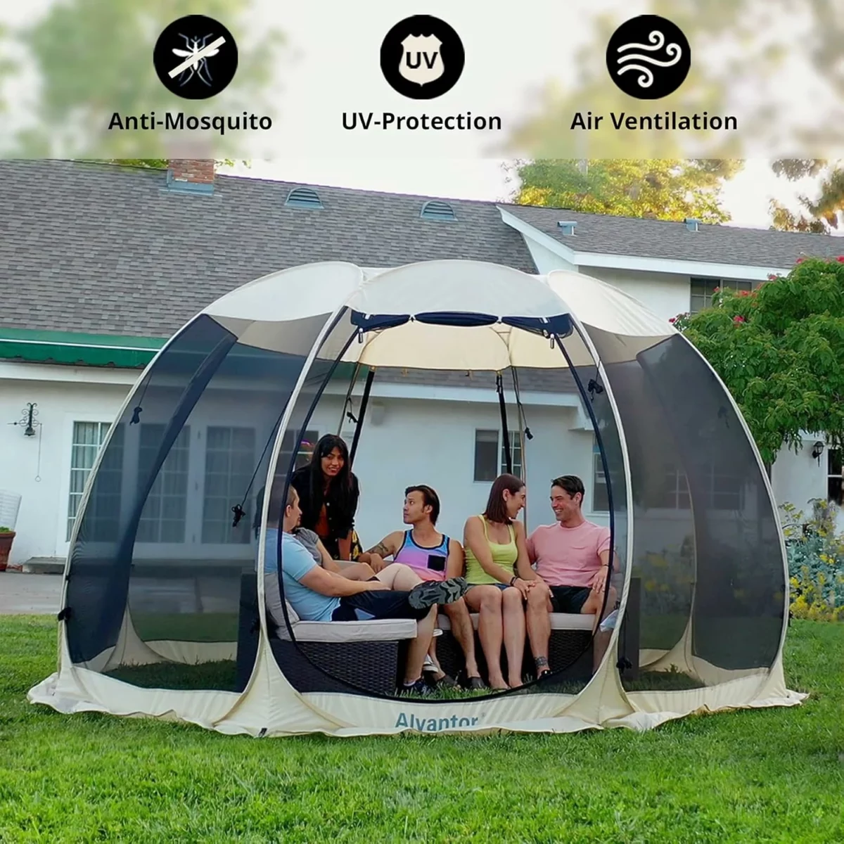 Alvantor Screen House Gazebo Pop Up Outdoor Canopy Tent with Mesh Sides UV Resistant Sun Shelter for Garden Patio and Backyard Available for 6 10 or 15 People 6