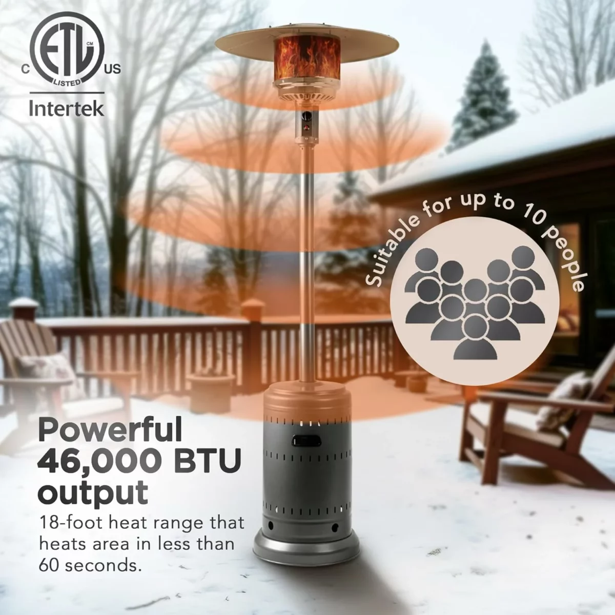 Amazon Basics Outdoor Propane Patio Heater 46000 BTU with Wheels for Commercial and Home Use Slate Gray Includes Water Tank 32.1 x 32.1 x 91.3 Inches 3