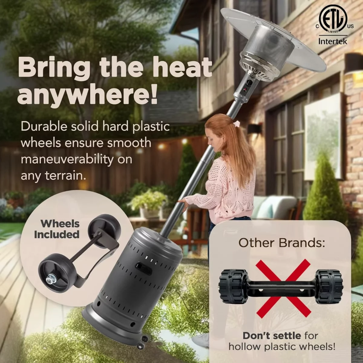 Amazon Basics Outdoor Propane Patio Heater 46000 BTU with Wheels for Commercial and Home Use Slate Gray Includes Water Tank 32.1 x 32.1 x 91.3 Inches 7
