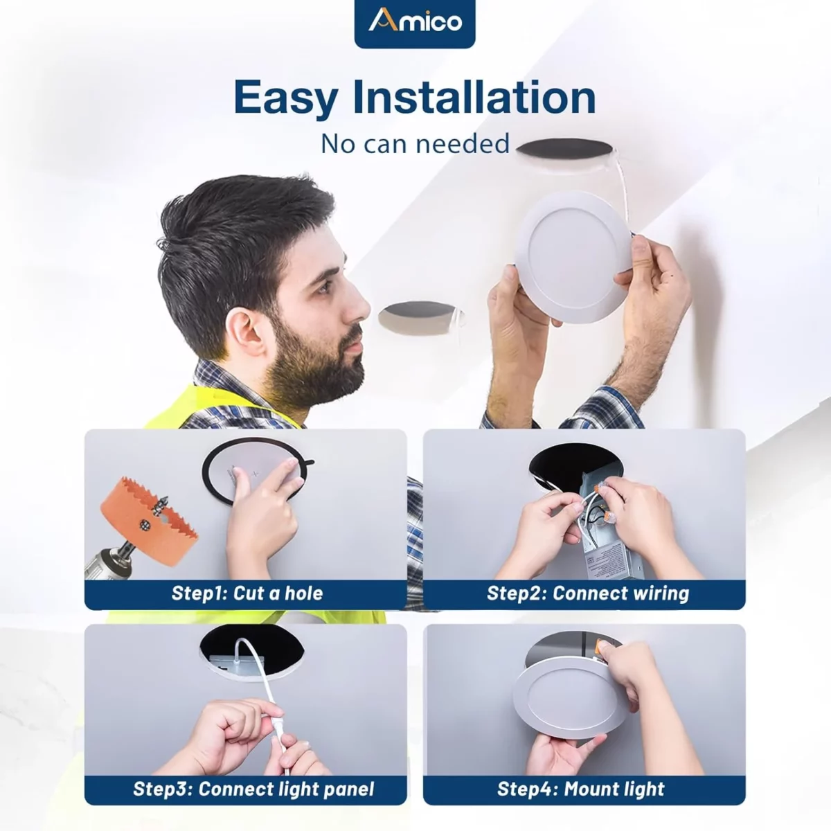 Amico 12 Pack 6 Inch Ultra Thin LED Recessed Ceiling Lights with Junction Box 5CCT Adjustable 1050LM Brightness Dimmable Canless Downlights 12W ETL FCC Certified 5