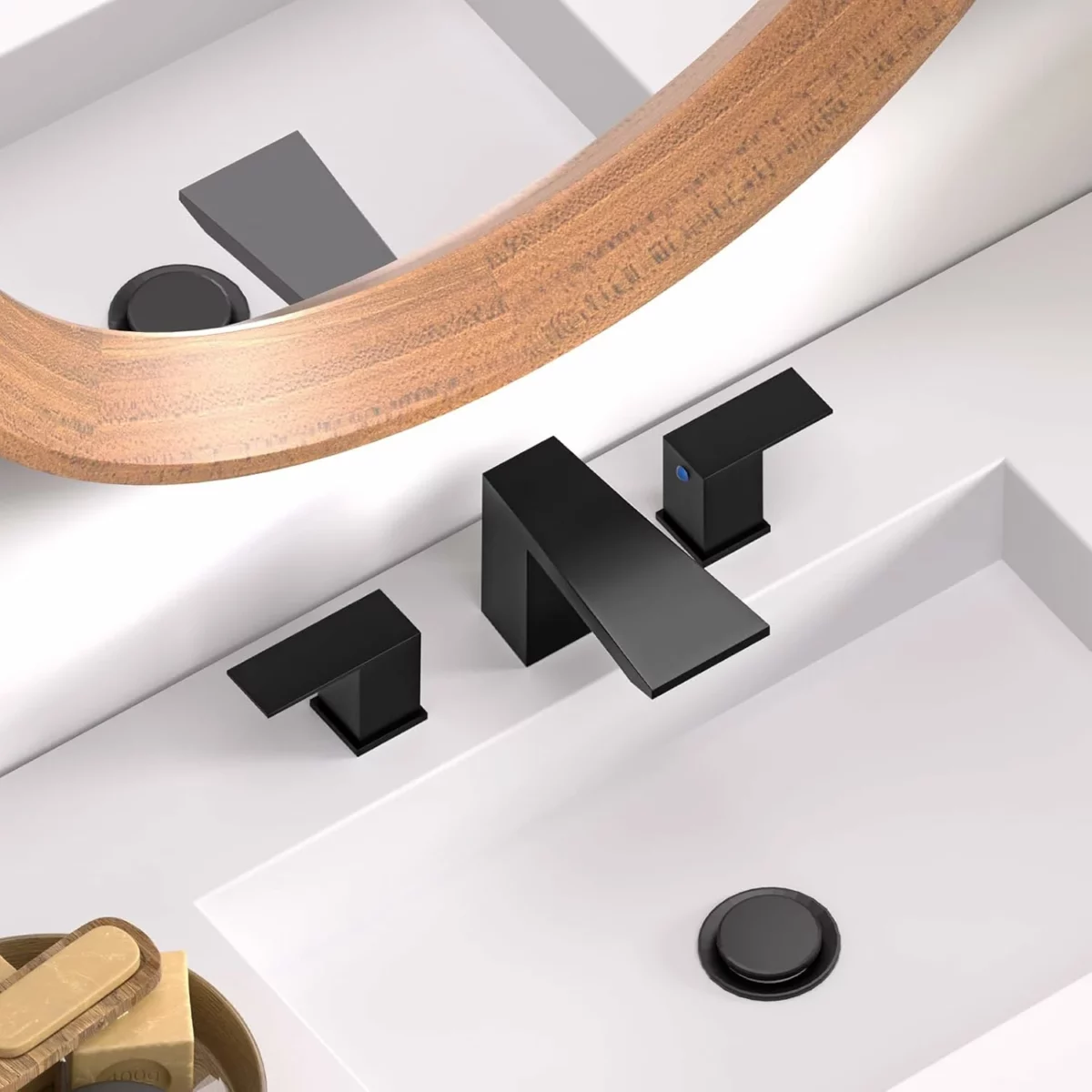 BESy Matte Black Widespread Bathroom Faucet 8 Inch 3 Hole Vanity Faucet with 2 Handles Waterfall Spout Stainless Steel Sink Faucet with cUPC Hoses and Pop Up Drain Assembly 6