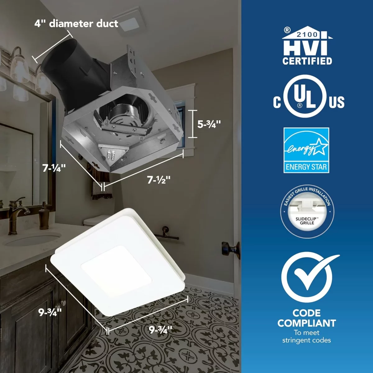 Broan NuTone BEL8 Bathroom Ventilation Fan with LED Light 80 CFM Quiet 1.5 Sones ENERGY STAR Certified Exhaust Fan for Bathrooms 4