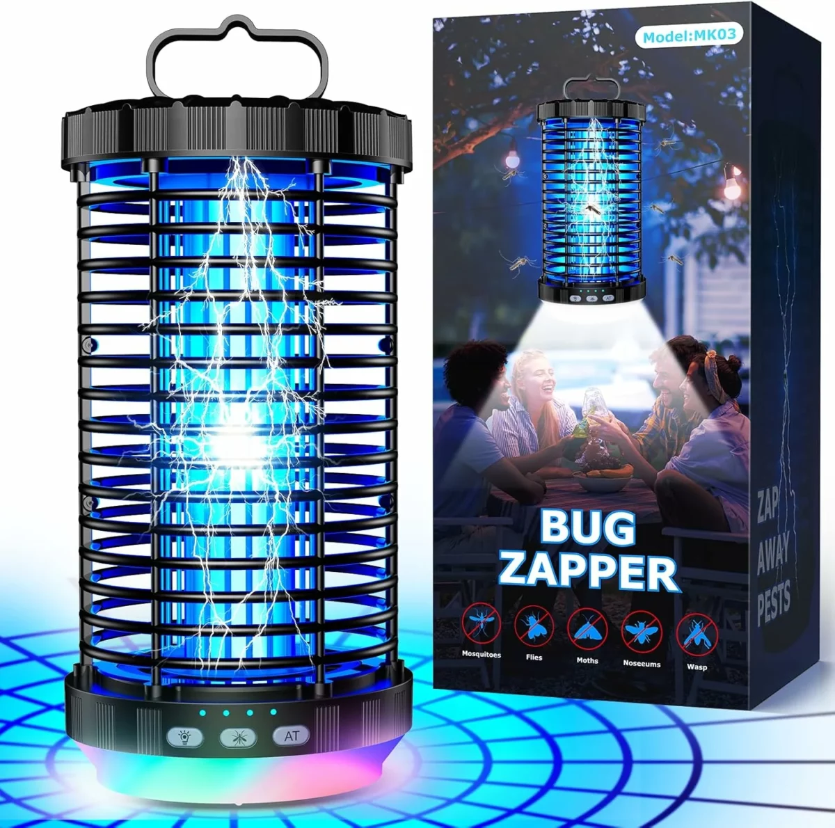 CreateFun Bug Zapper Outdoor 2025 Upgraded 3 in 1 Rechargeable Bug Zapper with 5000mAh Battery LED Night Light 4000V Cordless Waterproof Mosquito Zapper for Outside Patio Backyard Garden Black 1