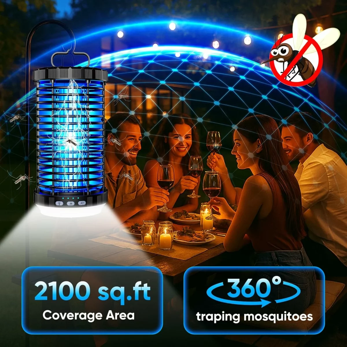 CreateFun Bug Zapper Outdoor 2025 Upgraded 3 in 1 Rechargeable Bug Zapper with 5000mAh Battery LED Night Light 4000V Cordless Waterproof Mosquito Zapper for Outside Patio Backyard Garden Black 3
