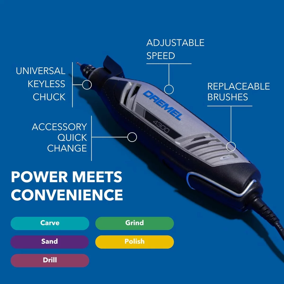 Dremel 4300 540 High Powered Rotary Tool Set with LED Light – Includes 5 Attachments 40 Accessories for Cutting Sanding Carving Grinding Engraving 3