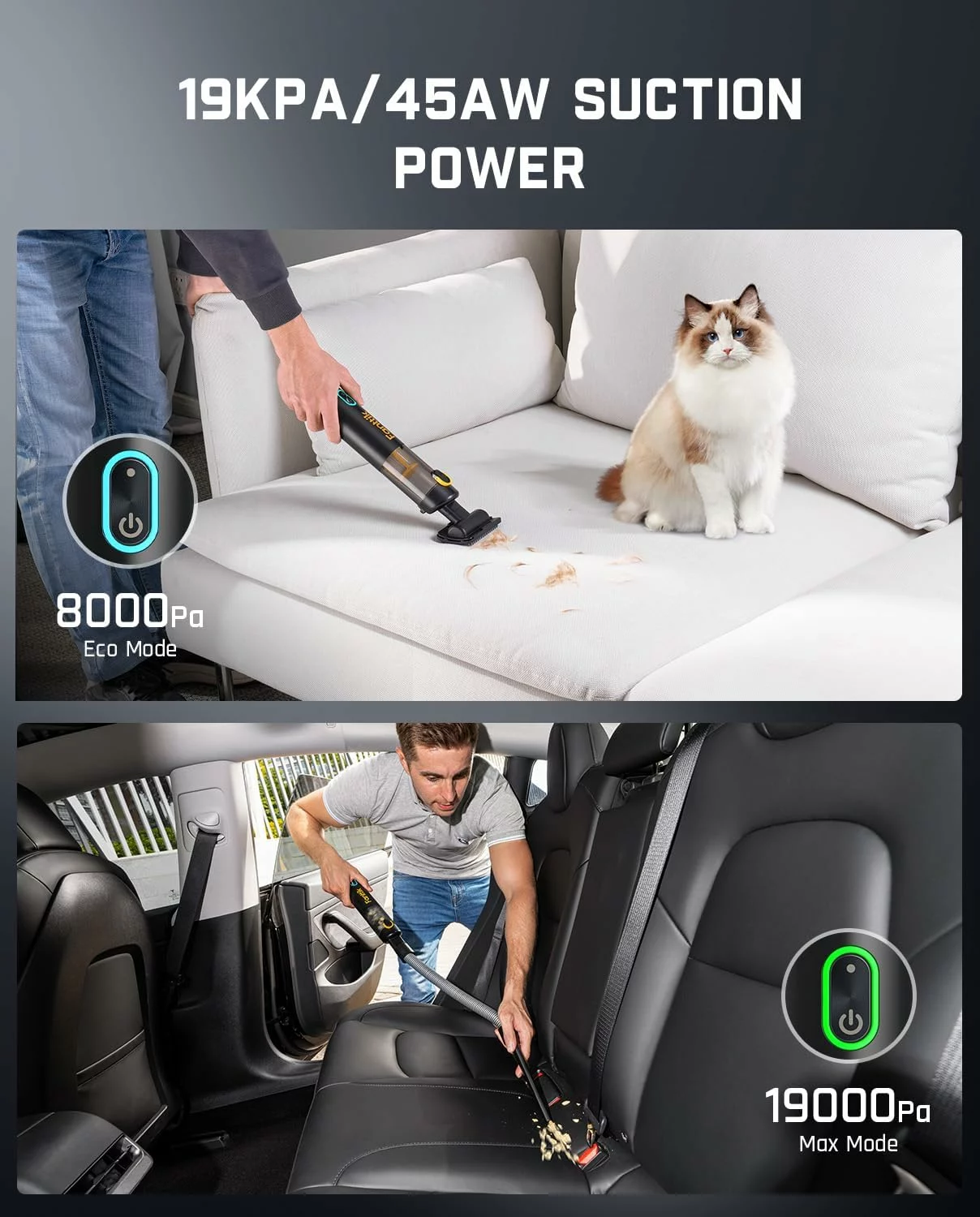 Fanttik Slim V8 Apex 4 in 1 Portable Cordless Car Vacuum Cleaner 19000Pa Strong Suction Type C Fast Charging Dual Suction Modes Mini Handheld Vacuum for Car Office and Keyboard Cleaning Black 6