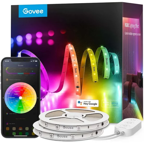 Govee 100ft RGBIC LED Strip Lights - Smart WiFi LED Light Strips with App Control, Works with Alexa & Google Assistant, DIY Segmented Color Effects, Color Changing for Bedroom, 2 x 50ft