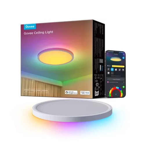 Govee Smart RGBIC LED Ceiling Light — 12 Inch 2400LM Flush Mount Fixture with DIY Color Modes Alexa Compatible Adjustable 2200K 6500K Lighting for Bedroom and Living Room 1 Pack 2