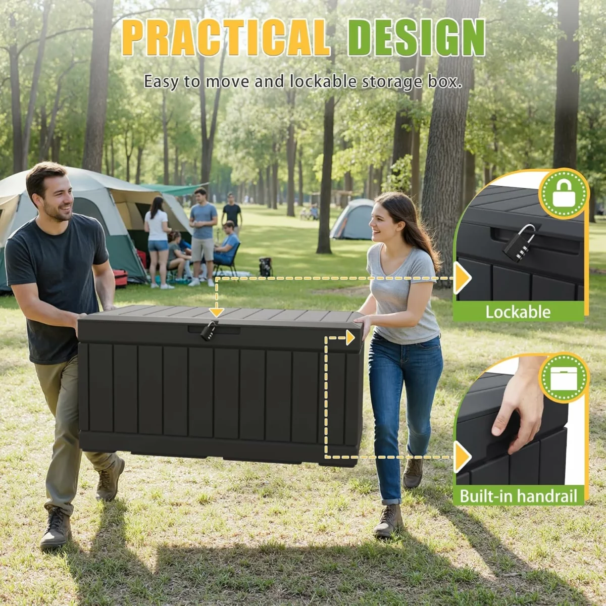 Greesum 82 Gallon Outdoor Storage Deck Box Weatherproof Resin Container for Patio Cushions Garden Tools Pool Accessories UV Resistant with Lockable Lid Black 3