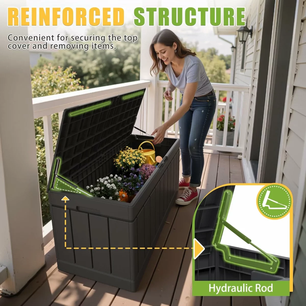 Greesum 82 Gallon Outdoor Storage Deck Box Weatherproof Resin Container for Patio Cushions Garden Tools Pool Accessories UV Resistant with Lockable Lid Black 5