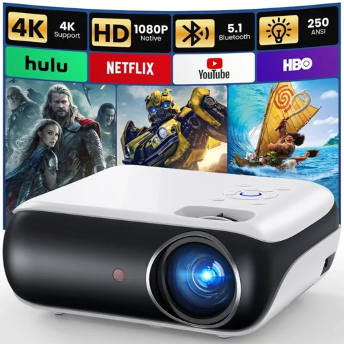 HAPPRUN Native 1080P Bluetooth Projector Full HD Portable Outdoor Projector with Built in Speaker 1