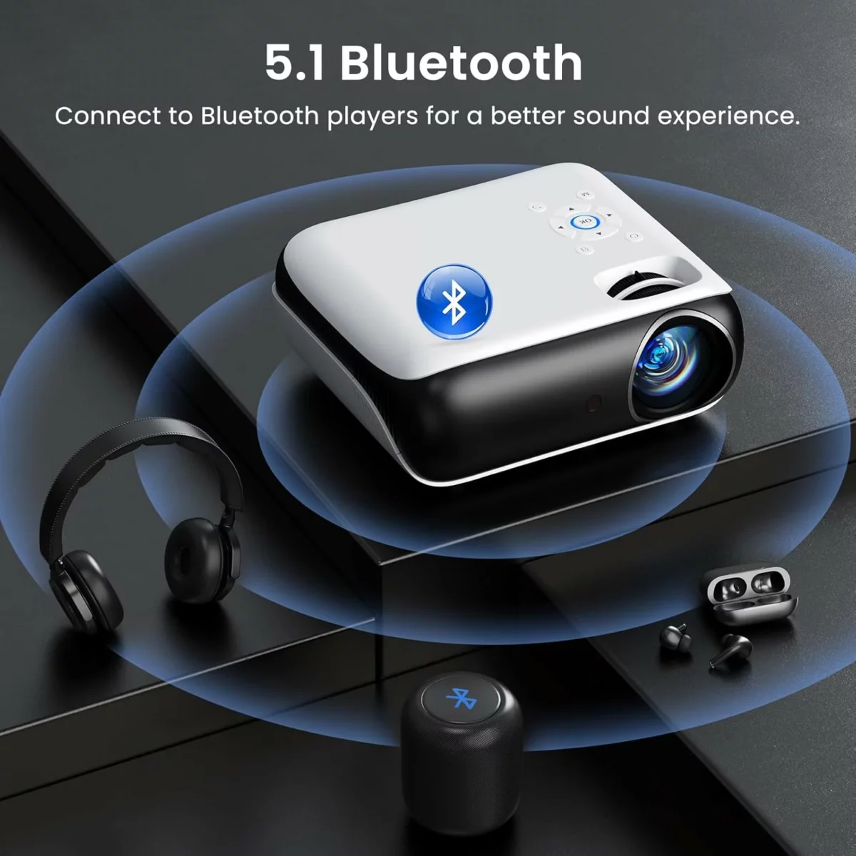 HAPPRUN Native 1080P Bluetooth Projector Full HD Portable Outdoor Projector with Built in Speaker 4