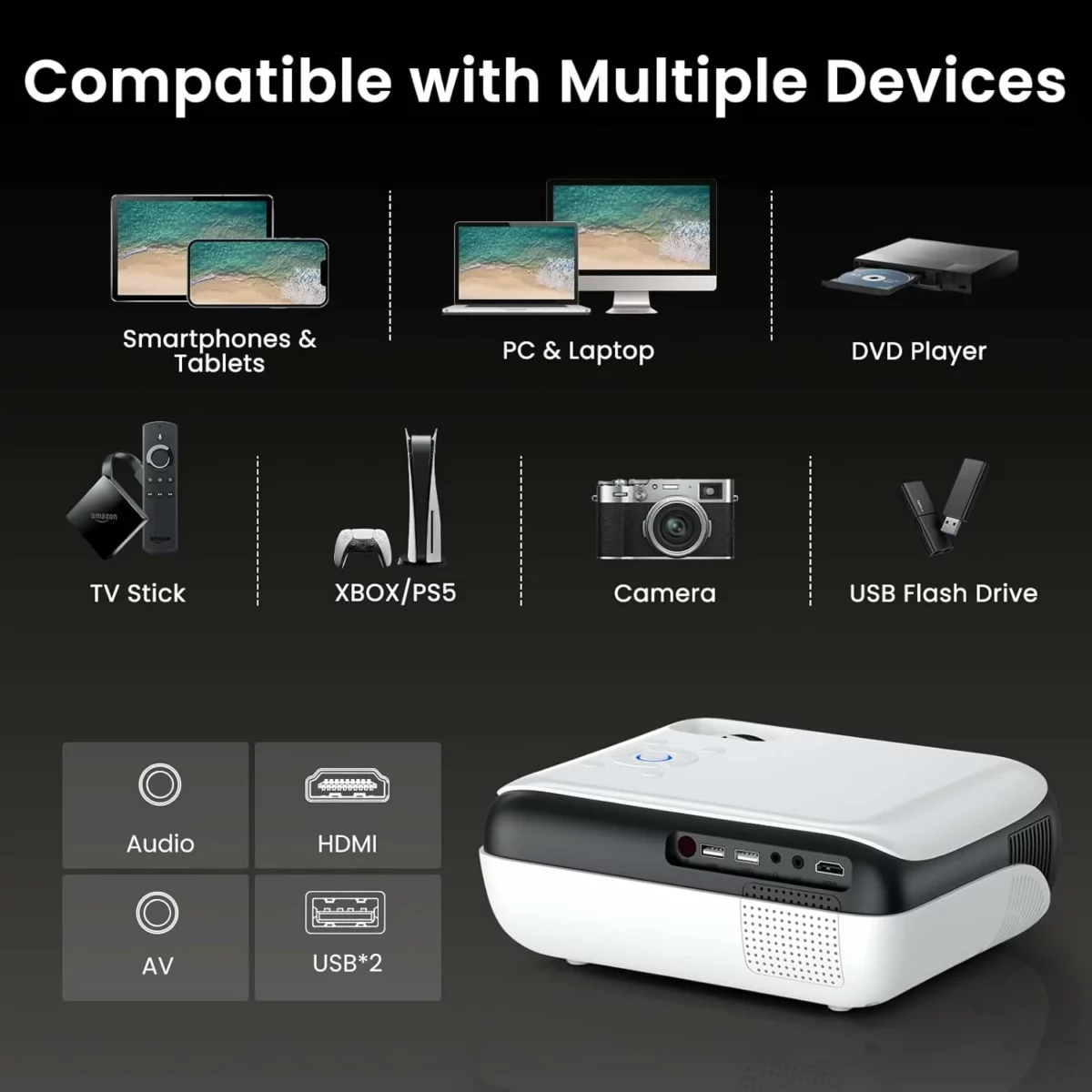 HAPPRUN Native 1080P Bluetooth Projector Full HD Portable Outdoor Projector with Built in Speaker 7