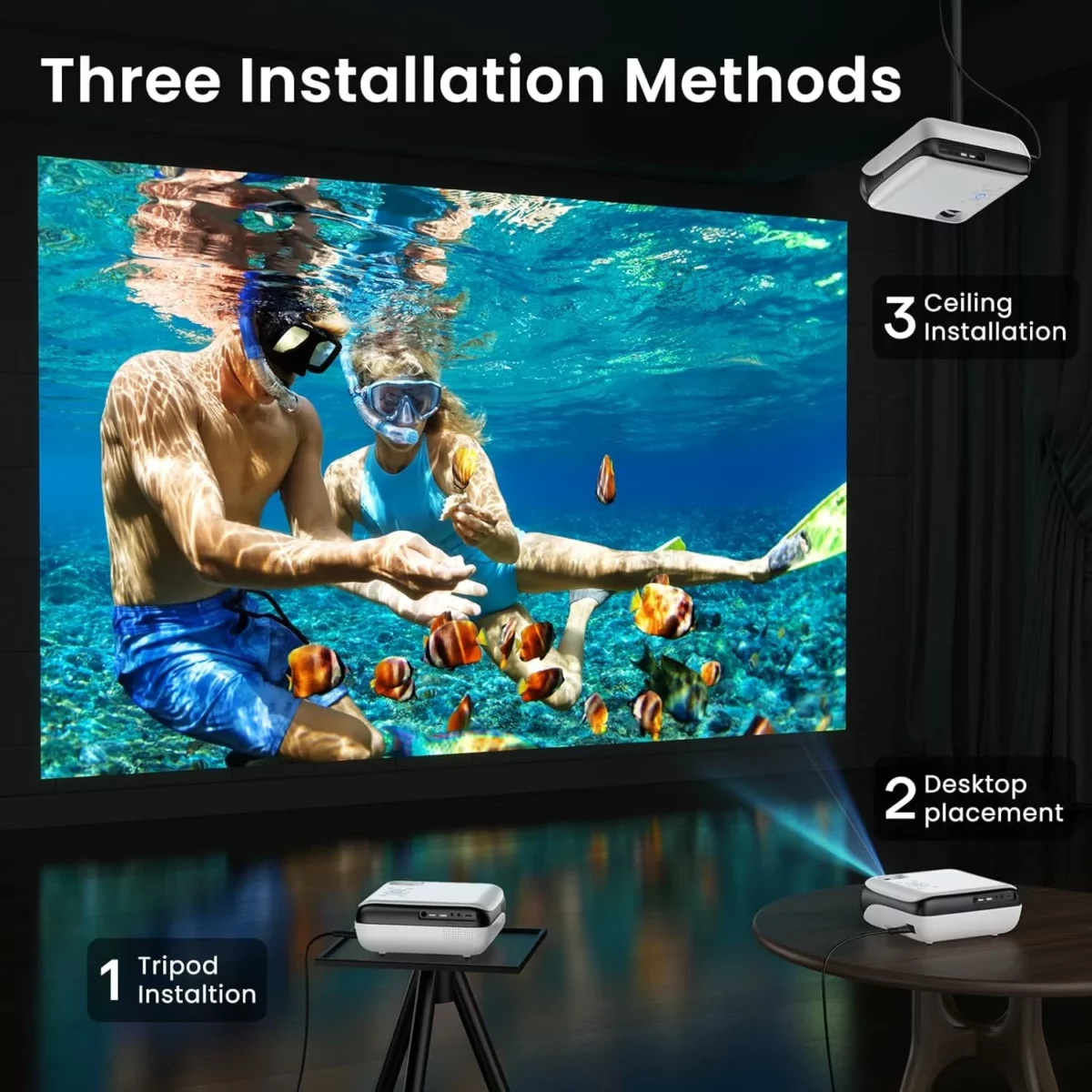 HAPPRUN Native 1080P Bluetooth Projector Full HD Portable Outdoor Projector with Built in Speaker 9