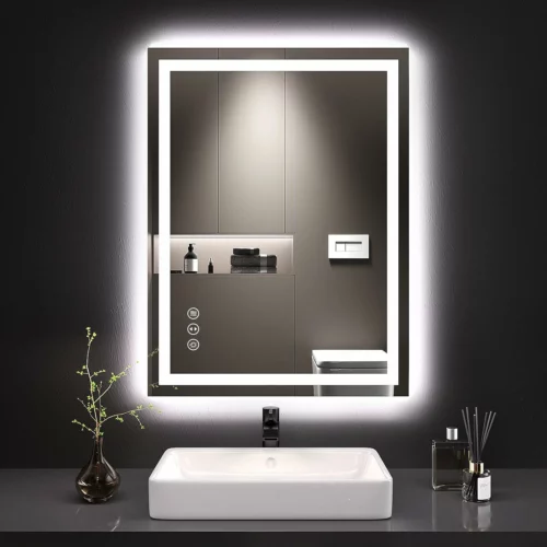 LOAAO 24 x 32 Inch LED Lighted Bathroom Mirror Dimmable Backlit and Front Lit Vanity Mirror with Anti Fog Memory Function Shatterproof Tempered Glass ETL Certified Wall Mounted 1
