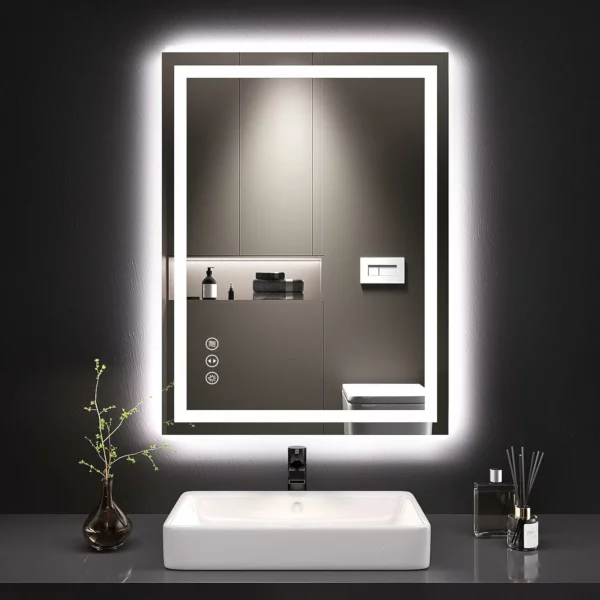 LOAAO 24 x 32 Inch LED Lighted Bathroom Mirror, Dimmable Backlit and Front-Lit Vanity Mirror with Anti-Fog, Memory Function, Shatterproof Tempered Glass, ETL Certified, Wall Mounted