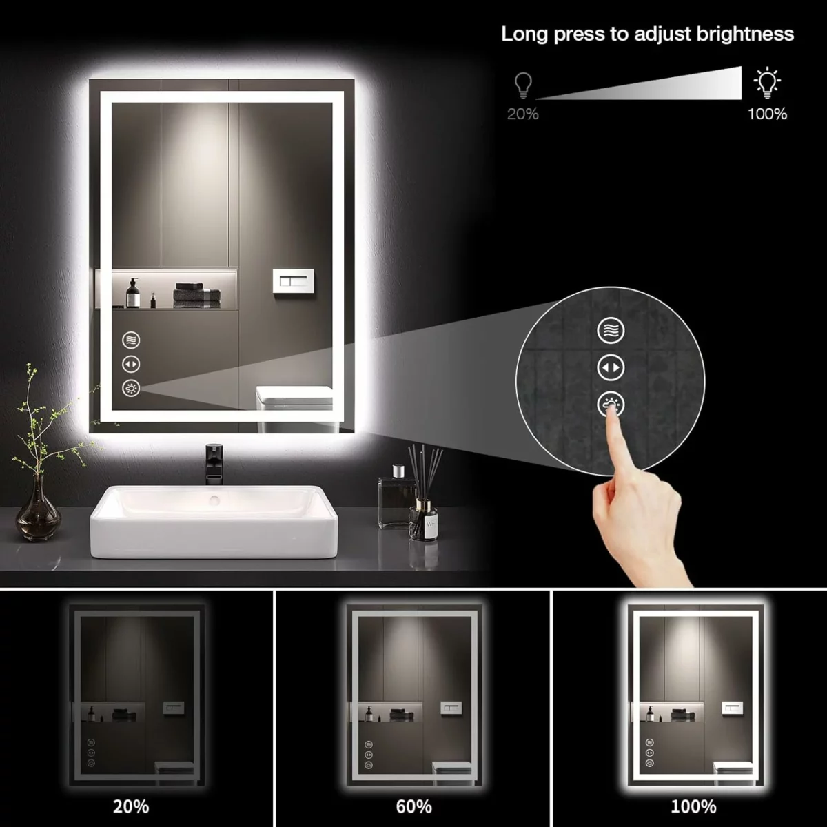 LOAAO 24 x 32 Inch LED Lighted Bathroom Mirror Dimmable Backlit and Front Lit Vanity Mirror with Anti Fog Memory Function Shatterproof Tempered Glass ETL Certified Wall Mounted 3