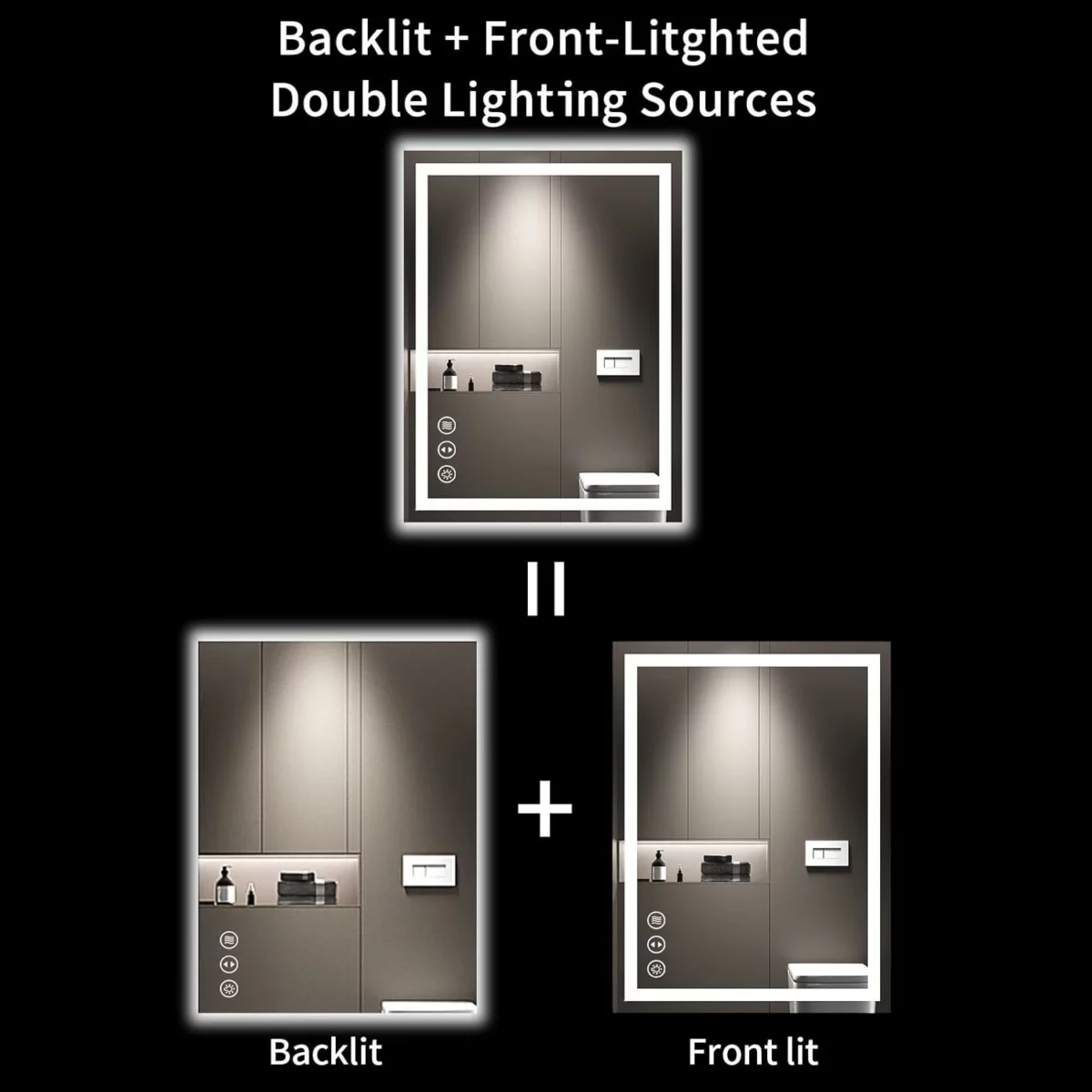 LOAAO 24 x 32 Inch LED Lighted Bathroom Mirror Dimmable Backlit and Front Lit Vanity Mirror with Anti Fog Memory Function Shatterproof Tempered Glass ETL Certified Wall Mounted 5