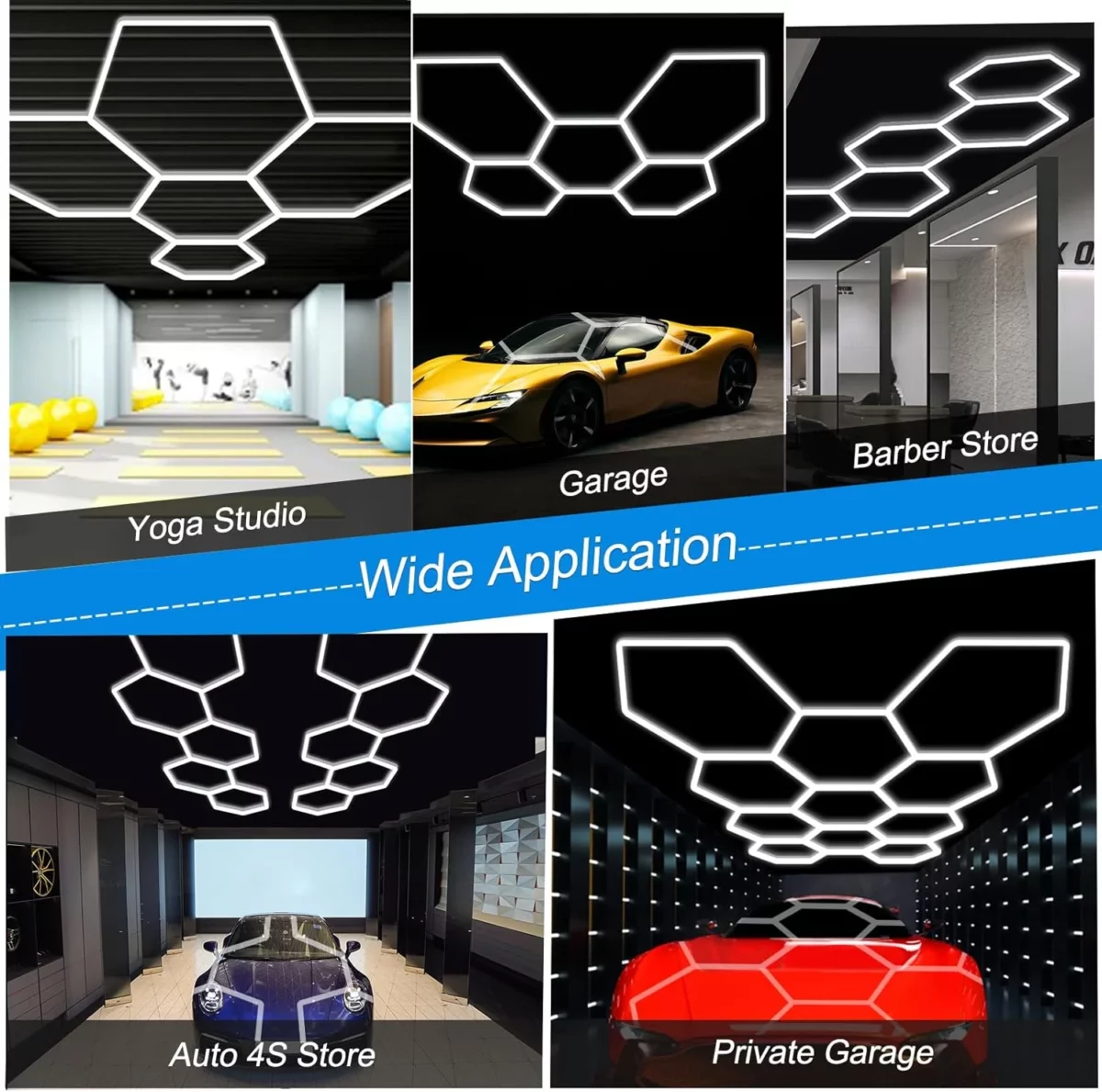 LZHOME 25 Pack Hexagon LED Garage Lights Oversized Ultra Bright 26400LM Ceiling Lighting for Car Detailing Workshops Warehouses Gyms Basements and Car Wash Areas 5