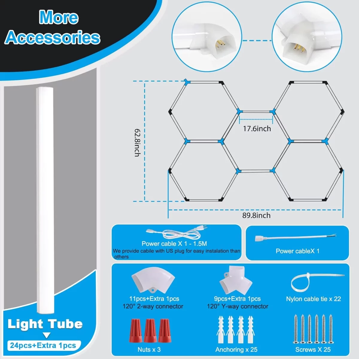 LZHOME 25 Pack Hexagon LED Garage Lights Oversized Ultra Bright 26400LM Ceiling Lighting for Car Detailing Workshops Warehouses Gyms Basements and Car Wash Areas 6