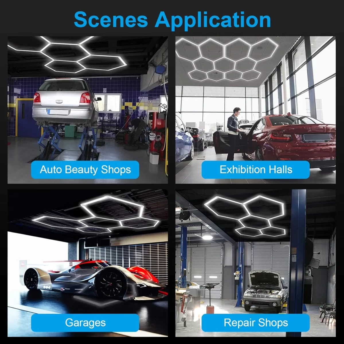 LZHOME 25 Pack Hexagon LED Garage Lights Oversized Ultra Bright 26400LM Ceiling Lighting for Car Detailing Workshops Warehouses Gyms Basements and Car Wash Areas 7
