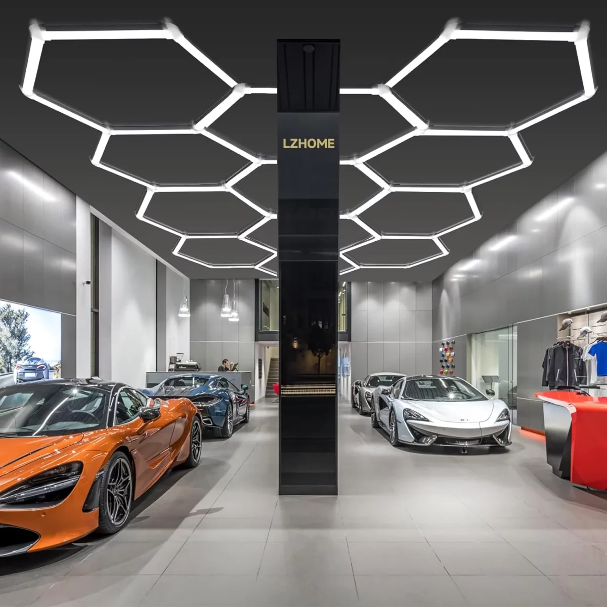 LZHOME 25 Pack Hexagon LED Garage Lights Oversized Ultra Bright 26400LM Ceiling Lighting for Car Detailing Workshops Warehouses Gyms Basements and Car Wash Areas 9