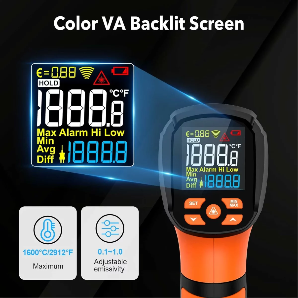 MESTEK High Temperature Infrared Thermometer Gun 6