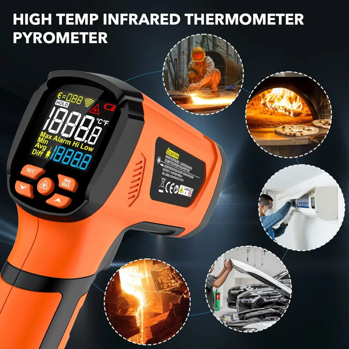 MESTEK High Temperature Infrared Thermometer Gun 8