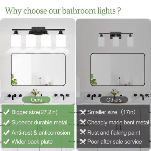 MOKATNG 4 Light Bathroom Vanity Light Fixtures Matte Black Wall Lamp with Milky White Glass Shades Modern Bathroom Light Over Mirror for Living Room Bedroom and Cabinet 2