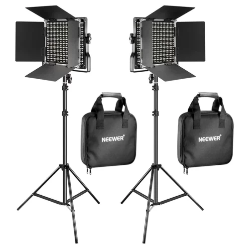 NEEWER 2 Pack Bi Color 660 LED Video Light Kit Dimmable 3200 5600K CRI 96 Studio Lighting Set with U Brackets Barndoors and 75 Adjustable Light Stands for Photography and Video Recording Black 1