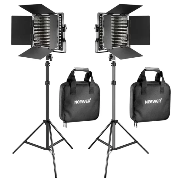 NEEWER 2-Pack Bi-Color 660 LED Video Light Kit - Dimmable 3200-5600K CRI 96+ Studio Lighting Set with U-Brackets, Barndoors, and 75” Adjustable Light Stands for Photography and Video Recording (Black)