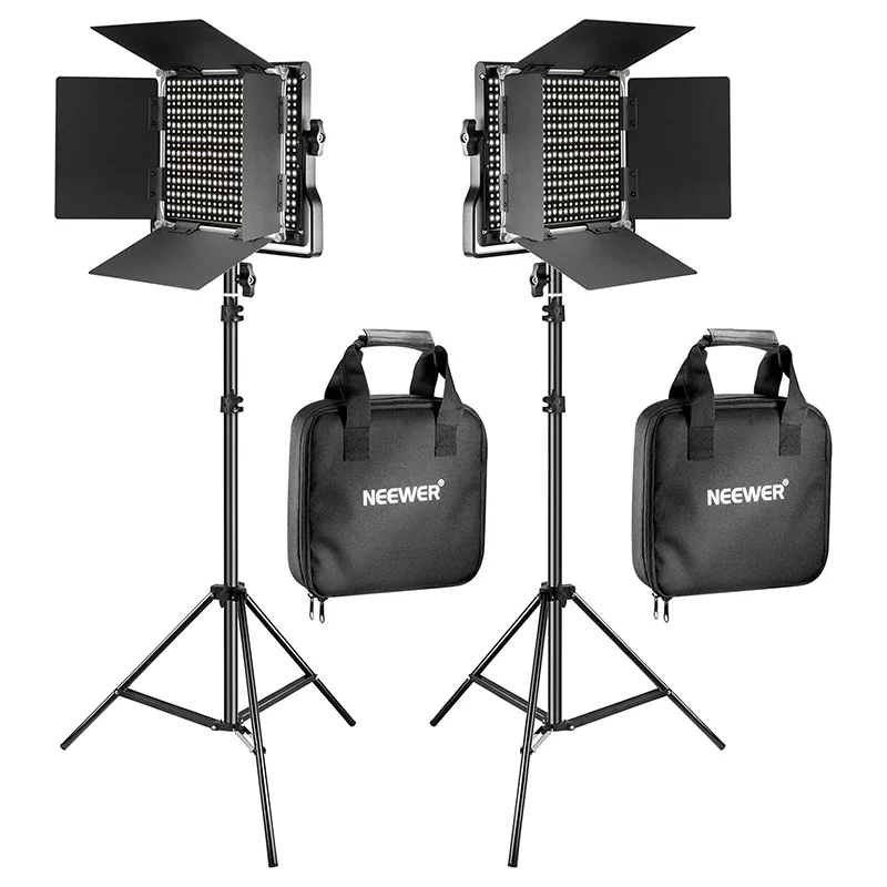 NEEWER 2 Pack Bi Color 660 LED Video Light Kit Dimmable 3200 5600K CRI 96 Studio Lighting Set with U Brackets Barndoors and 75 Adjustable Light Stands for Photography and Video Recording Black 1