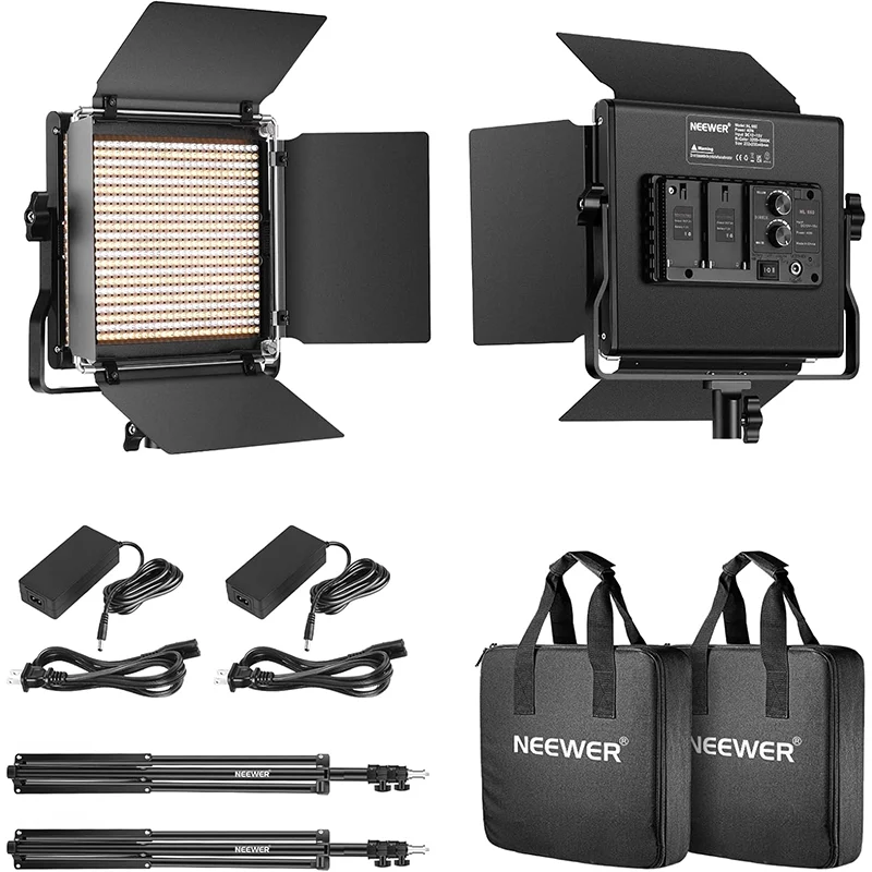 NEEWER 2 Pack Bi Color 660 LED Video Light Kit Dimmable 3200 5600K CRI 96 Studio Lighting Set with U Brackets Barndoors and 75 Adjustable Light Stands for Photography and Video Recording Black 10