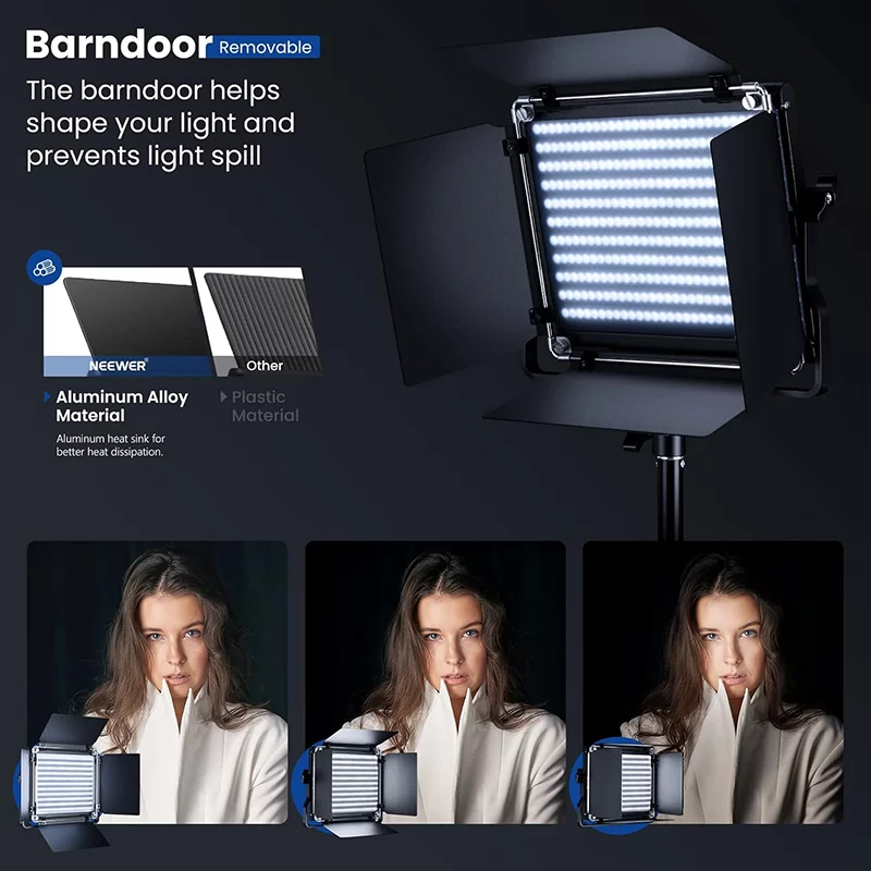 NEEWER 2 Pack Bi Color 660 LED Video Light Kit Dimmable 3200 5600K CRI 96 Studio Lighting Set with U Brackets Barndoors and 75 Adjustable Light Stands for Photography and Video Recording Black 3