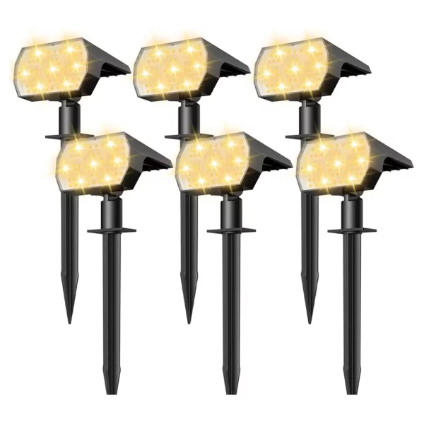 NYMPHY 6-Pack Solar Outdoor Spot Lights, IP68 Waterproof 56 LED Landscape Lights with 3 Lighting Modes, Warm White Solar-Powered Garden and Yard Lights for Christmas, Pathway, and Outdoor Decor