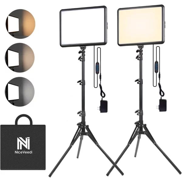 NiceVeedi 2-Pack Photography Lighting Kit - 22W LED Video Light Set with Adjustable Tripod Stand, 2900-7000K Dimmable Studio Lights, 73" Streaming Lights for Video Recording and Content Creation