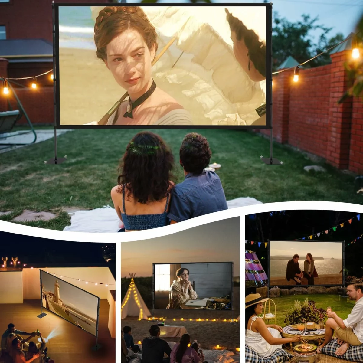 STWUI 120 Inch Outdoor Projector Screen with Stand Portable 169 4K HD Movie Projection Screen for Indoor and Outdoor Use Lightweight Design with Carry Bag for Backyard Movie Nights 8