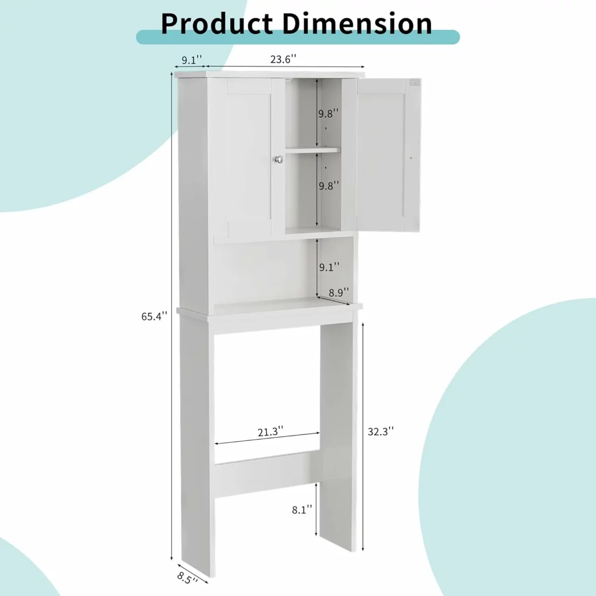 Shintenchi Bathroom Over The Toilet Storage Cabinet Freestanding Organizer with Adjustable Shelf and Anti Tip Kit Compact Space Saving Design White 2