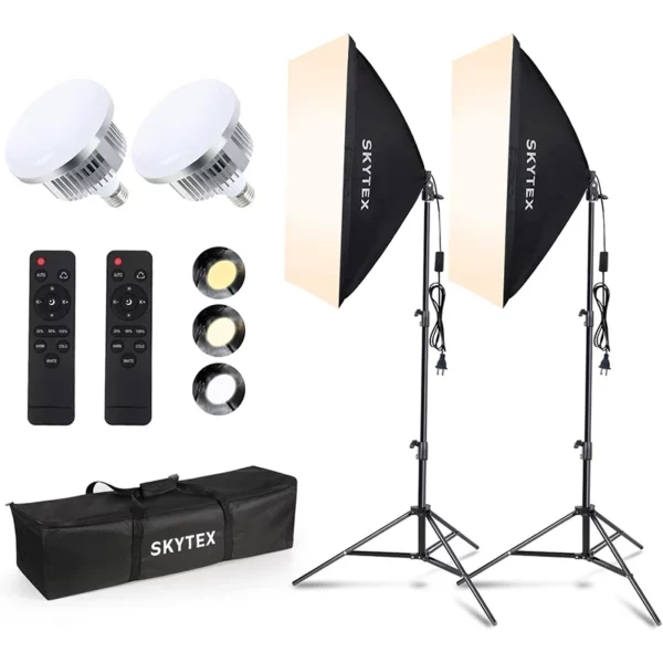 Skytex Softbox Lighting Kit (2-Pack) - 20x28in Softbox with 85W 2700-6400K E27 LED Bulbs, Continuous Photography Lighting for Studio, Camera Shooting, and Video Recording