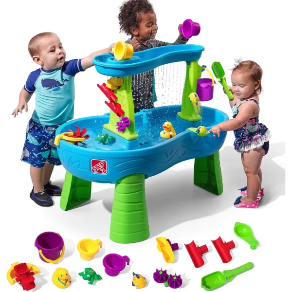 Step2 Toddler Water Table with Rain Showers, Kids Outdoor Sand and Water Play Set, 13-Piece Accessory Kit, Sensory Activity Toy for Children Aged 1.5 Years and Up, Perfect for Summer Fun