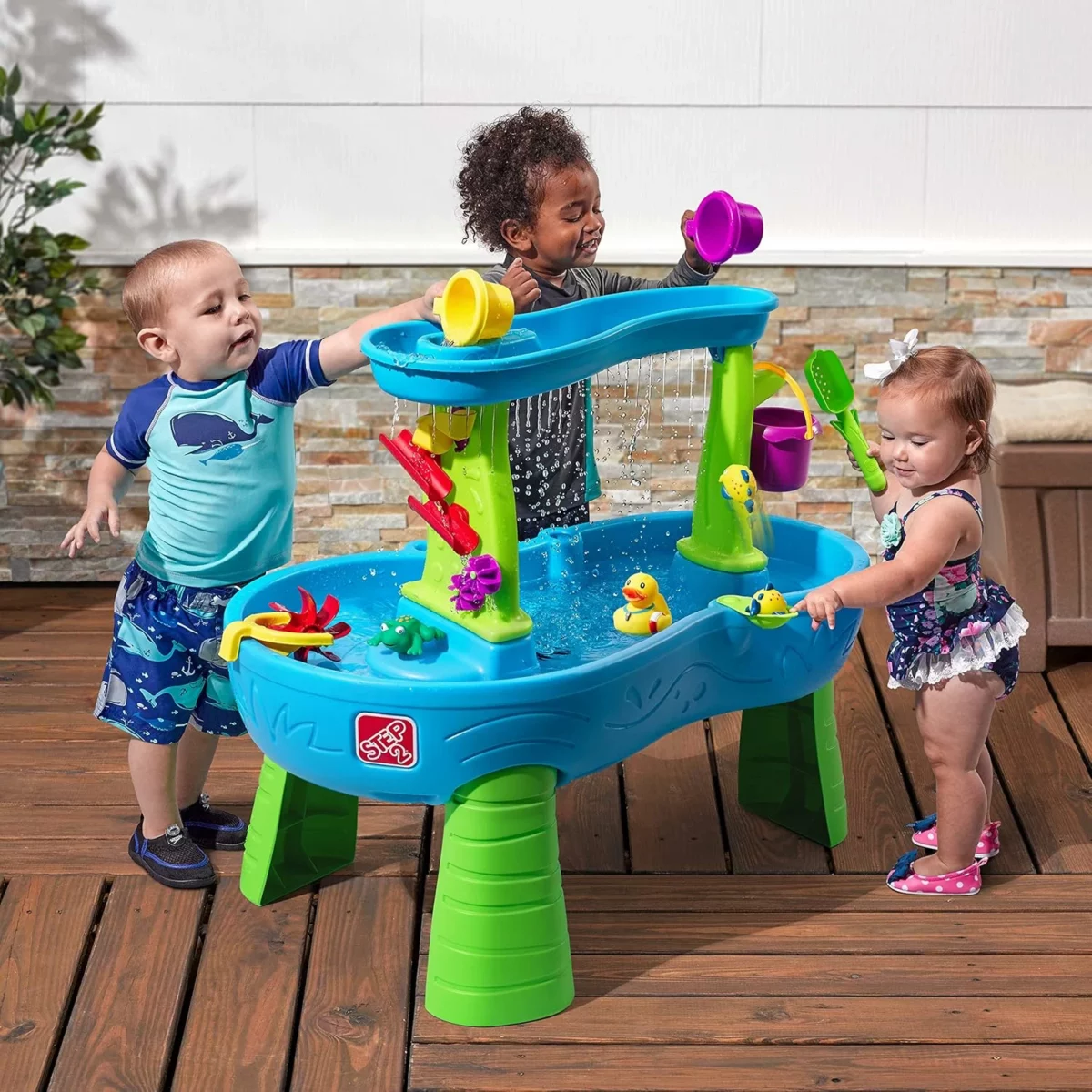 Step2 Toddler Water Table with Rain Showers Kids Outdoor Sand and Water Play Set 13 Piece Accessory Kit Sensory Activity Toy for Children Aged 1.5 Years and Up Perfect for Summer Fun 2