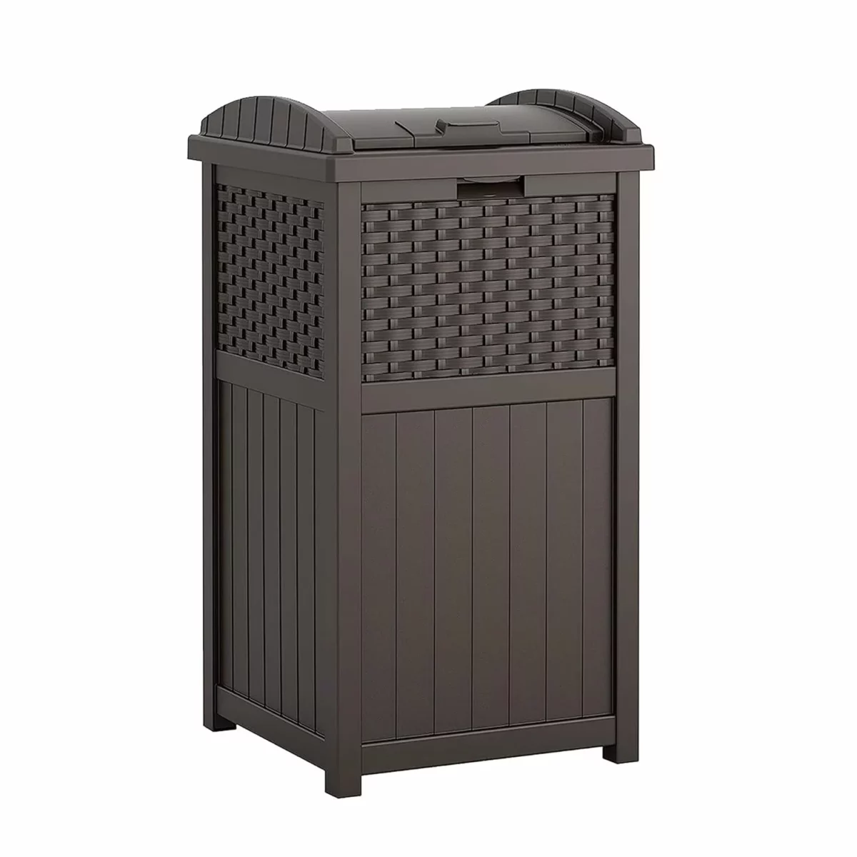 Suncast 33 Gallon Outdoor Trash Can with Lid Commercial Grade Hideaway Garbage Bin for 30 33 Gallon Bags Ideal for Patio Garage Backyard and Garden Brown 1