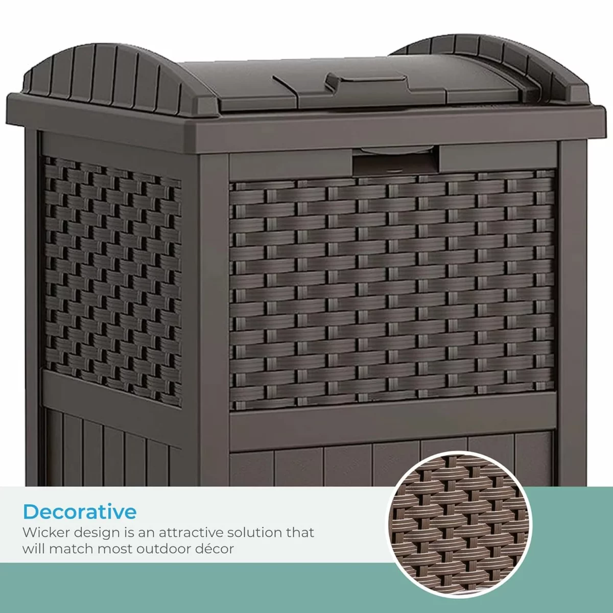 Suncast 33 Gallon Outdoor Trash Can with Lid Commercial Grade Hideaway Garbage Bin for 30 33 Gallon Bags Ideal for Patio Garage Backyard and Garden Brown 6