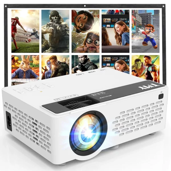 TMY Mini Projector, Upgraded 1080P Full HD Bluetooth Projector with Screen, Portable Movie Projector Compatible with TV Stick, Smartphone, HDMI, USB for Indoor and Outdoor Use