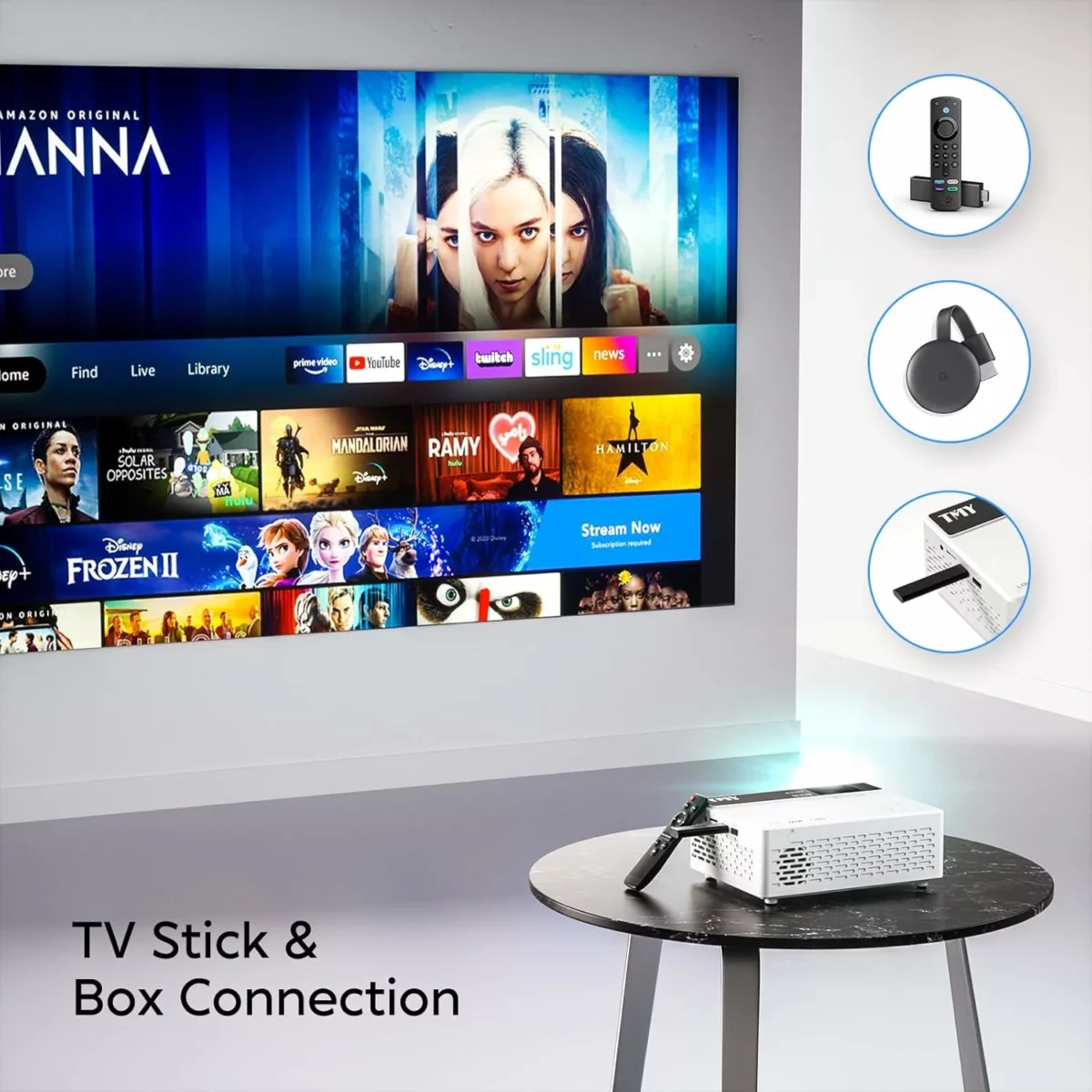 TMY Mini Projector Upgraded 1080P Full HD Bluetooth Projector with Screen Portable Movie Projector Compatible with TV Stick Smartphone HDMI USB for Indoor and Outdoor Use thumb 5